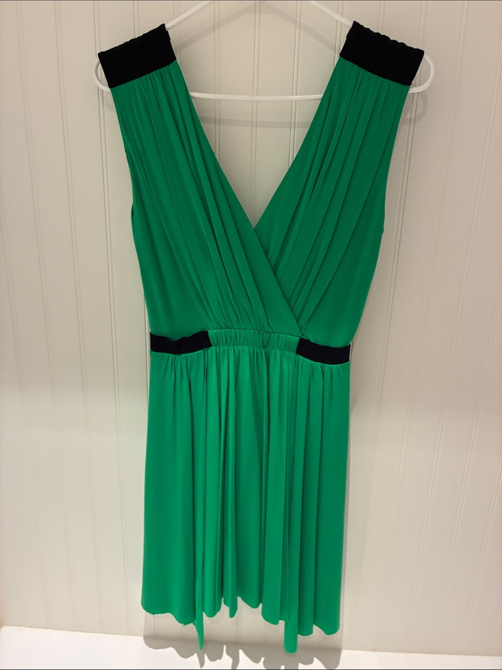 BCBG Green V-Neck Sleeveless Dress with Black Accents